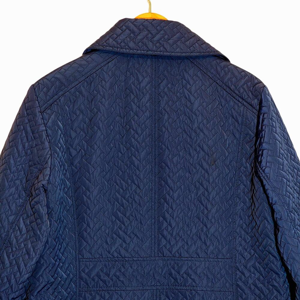 Anne Klein Blue Quilted A-Line Mid Length Snap Front Coat Size L/XL Chic - Picture 12 of 16